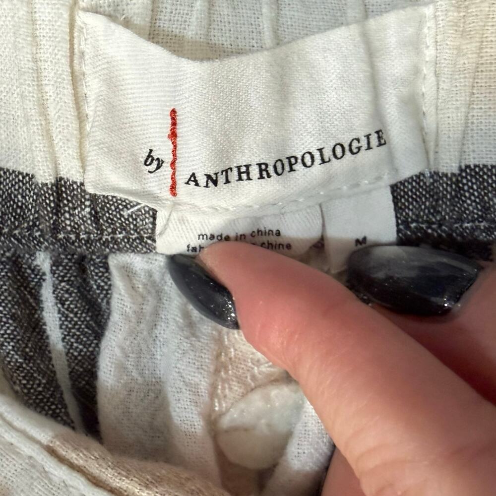 Anthropologie Beige Black White Neutral Stripe Linen Blend Wide Leg Pants size M - Picture 3 of 12